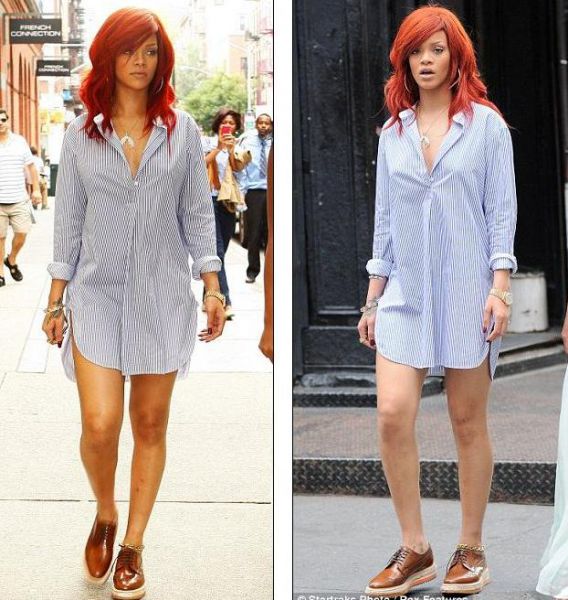 FOTO Rihanna po ulicah New Yorka oblečena samo v srajco