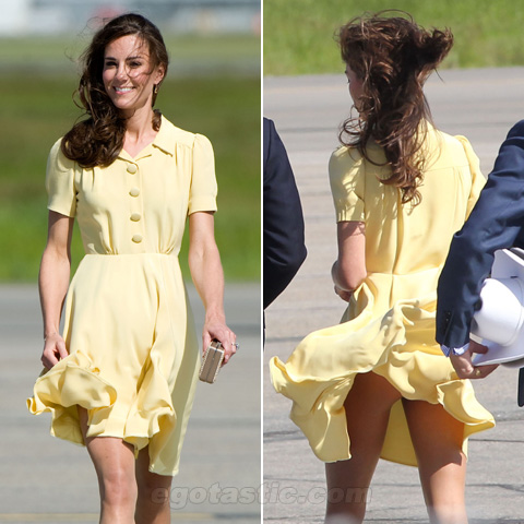 HOT! Kate Middleton: Veter dvignil mini krilce in razkril ritko