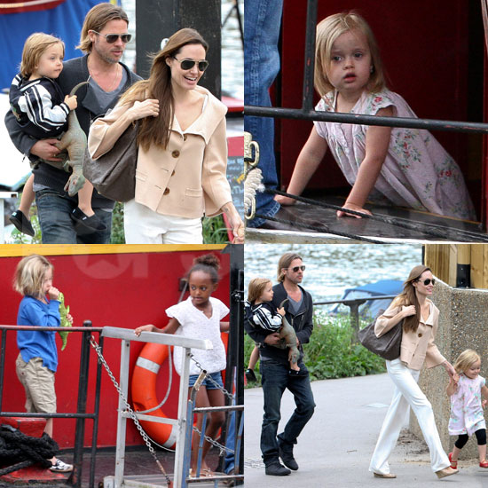 Brangelina z otroki na lutkovni predstavi