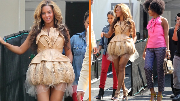 Beyonce skriva nosečniški trebušček pod bizarnimi oblačili
