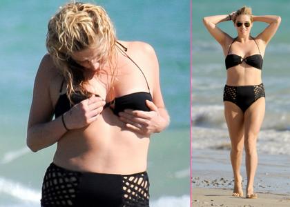 BIKINI Vedno bolj okrogla Kesha trebuh skrila pod ogromnimi hlačkami