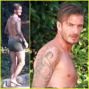 Ujet! Goli David Beckham se skriva po grmovju