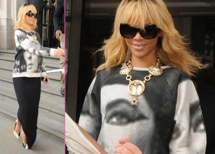 Ups! Rihanna kiksnila z oblačili: Z ogromno majico in masivnim nakitom