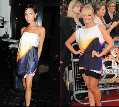 ZVEZDNIŠKI DVOBOJ: Victoria Beckham in Emma Bunton v mavrični oblekici
