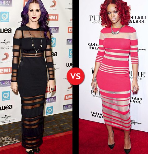 Zvezdniški dvoboj: Rihanna in Katy Perry v prosojni kreaciji