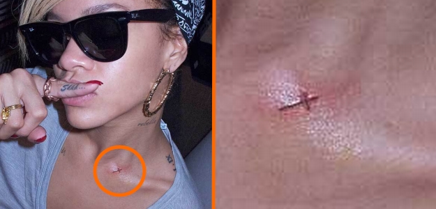 Rihanna: Na vrat si je vtetovirala rdeč križ