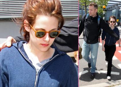 FOTO: Kristen Stewart z razmršeno pričesko, v trenirki in orjaškim varnostnikom!