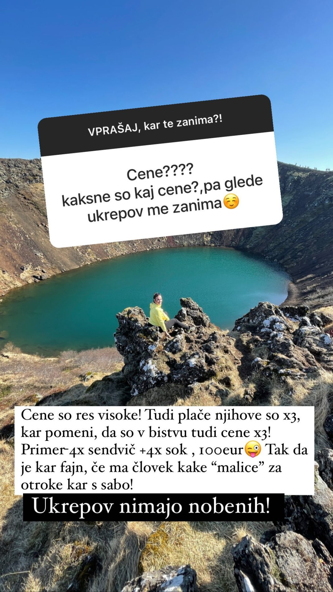 Islandija je draga. Vir: Rebeka Dremelj Instagram