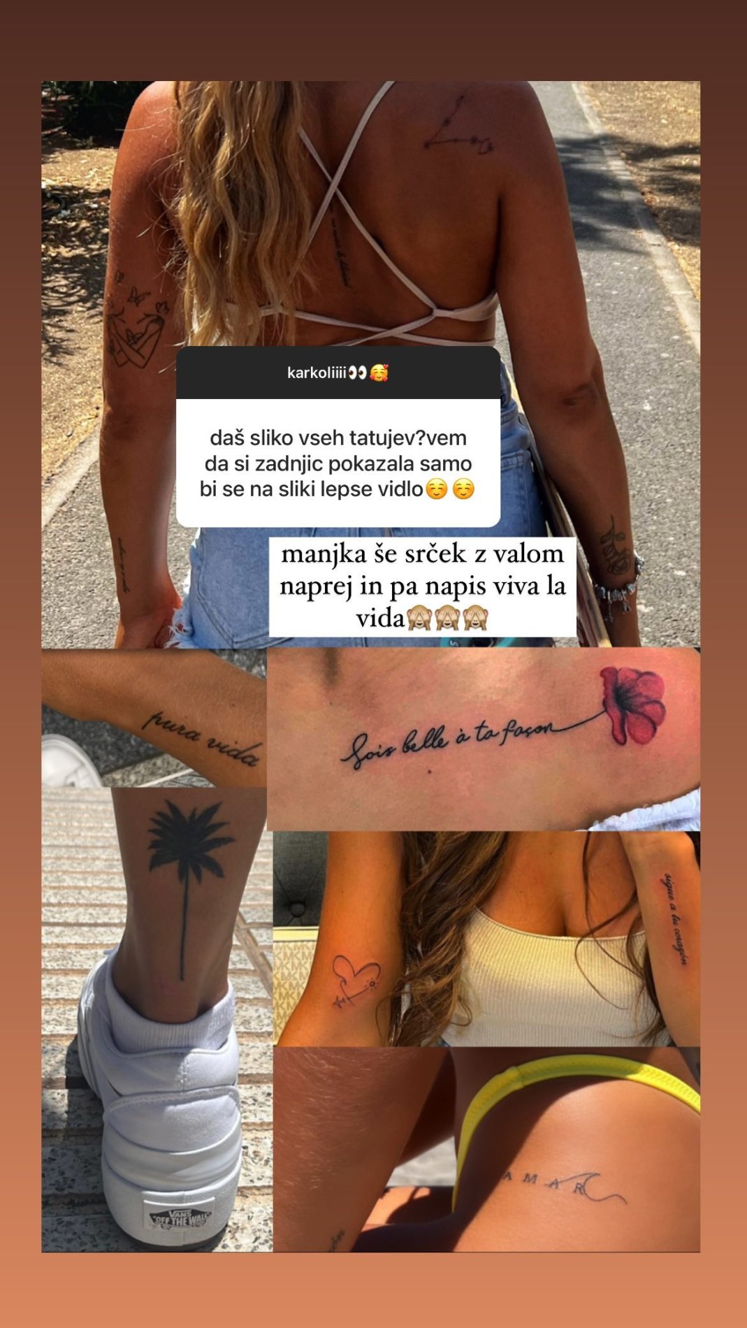 Tetovaže, ki krasijo telo Kaje Casar. Vir: Instagram