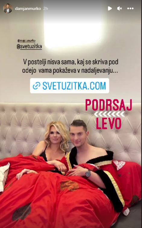 Damjan Murko v postelji z Majo ni sam. Vir: Instagram