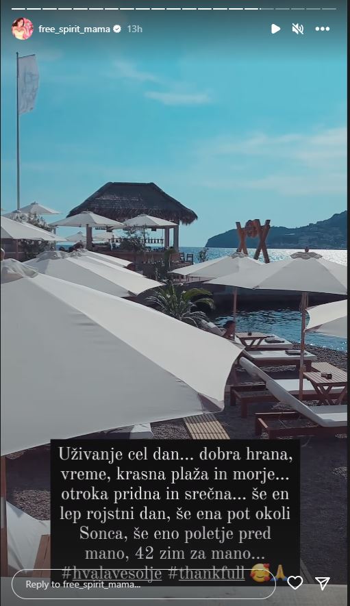 Iris Mulej je mirno preživela dan. Vir: Instagram