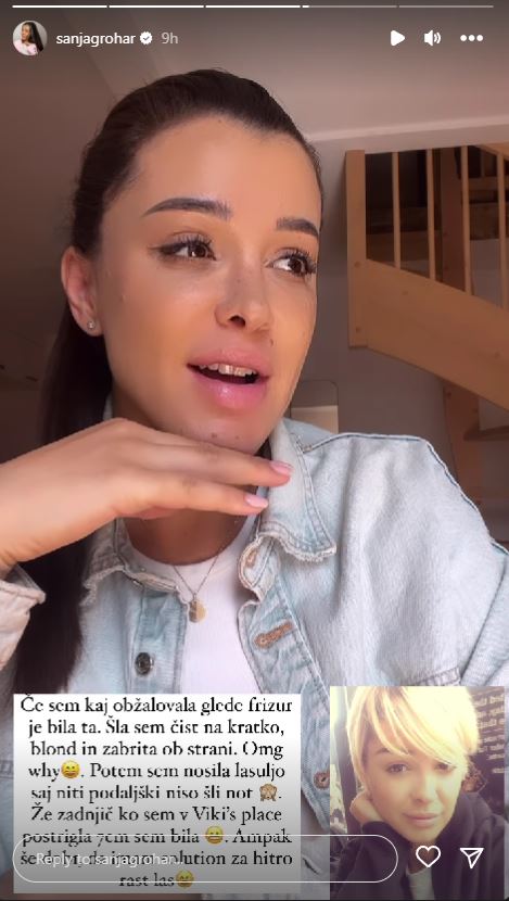 Sanja danes in Sanja s frizuro, ki jo obžaluje. Vir: Instagram
