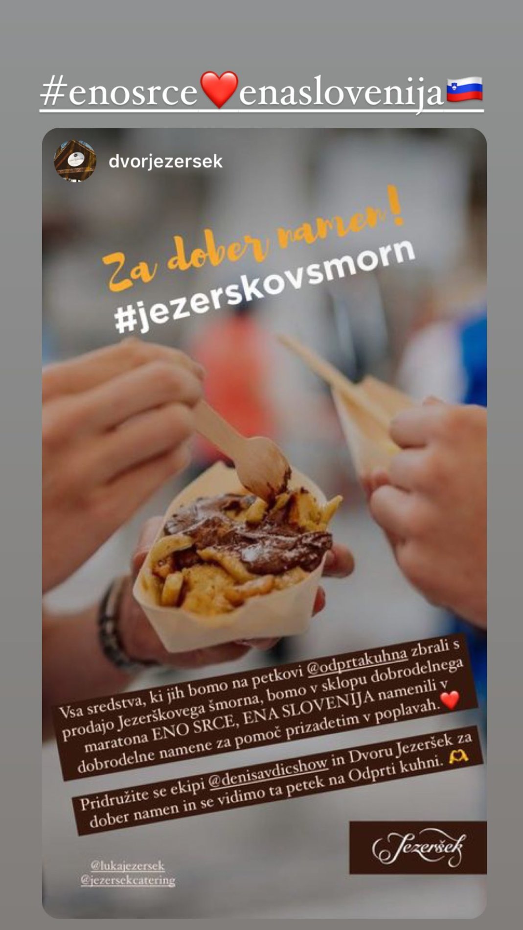 Dobrodelnost Jezerškovih. Vir: Instagram