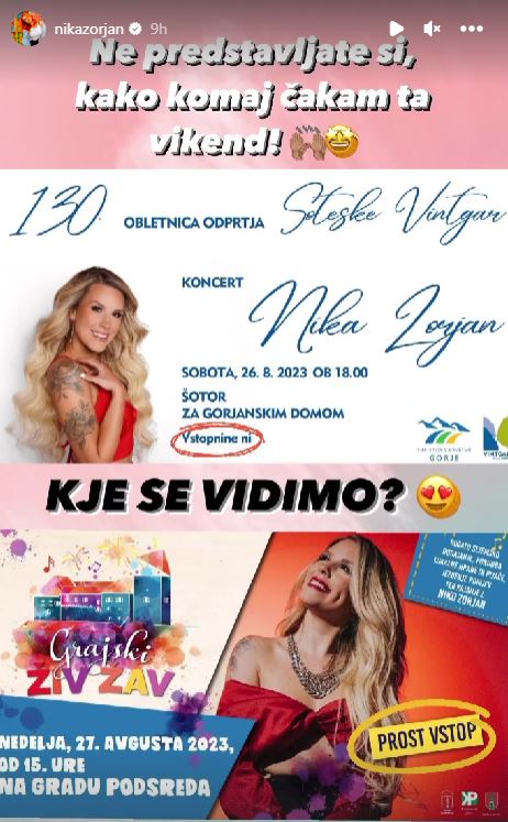 Imela bo kar dva koncerta. Vir: Instagram