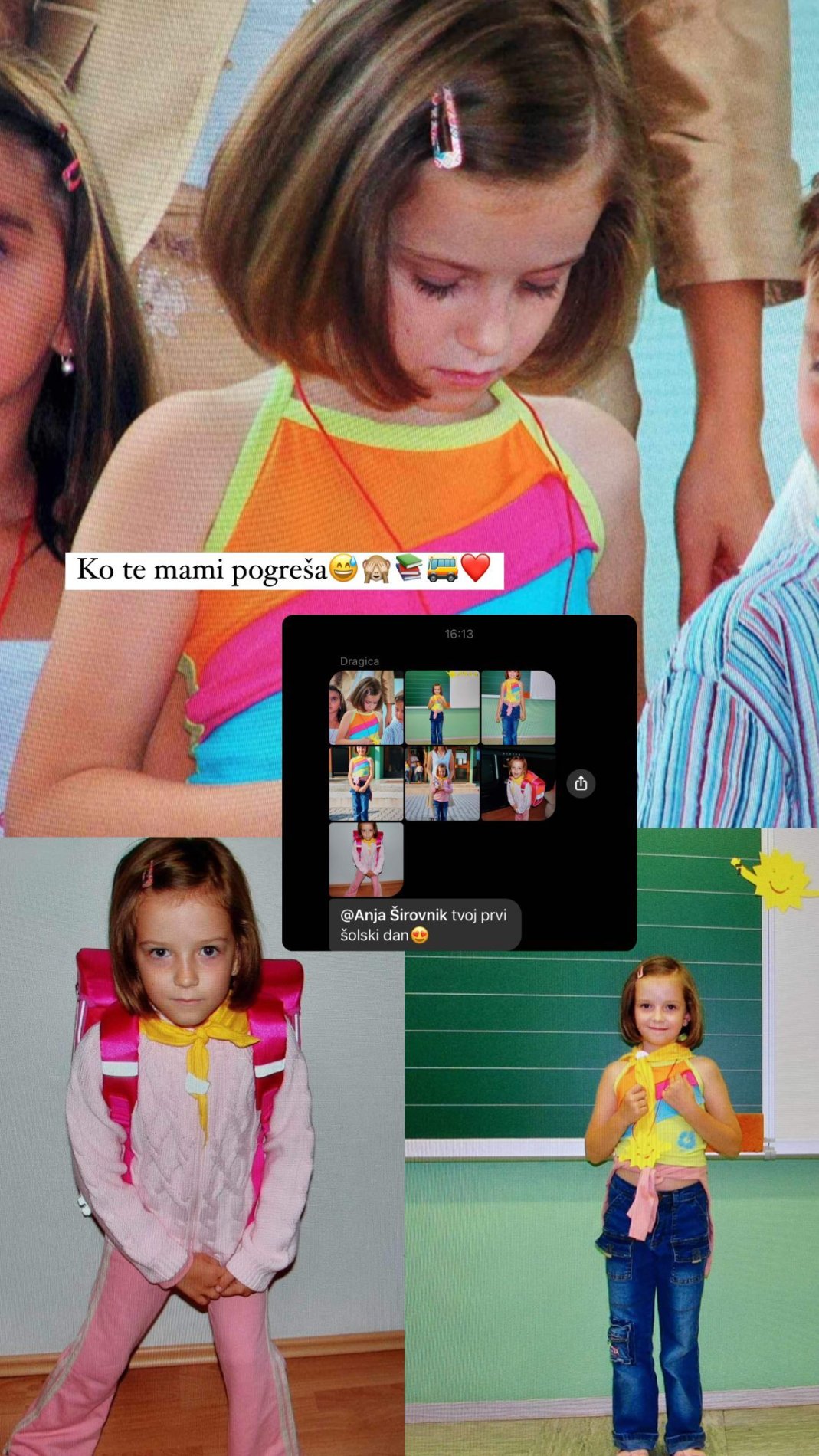 Anja Širovnik na prvi šolski dan. Vir: Instagram