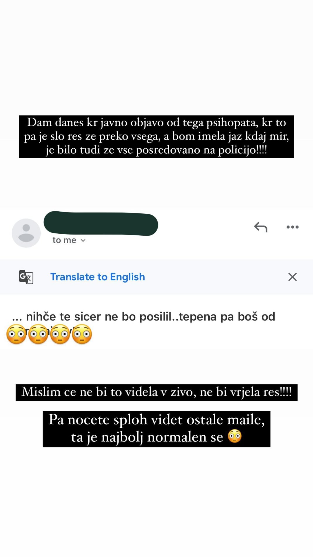 Carmen Osovnikar dobiva grožnje. Vir: Instagram