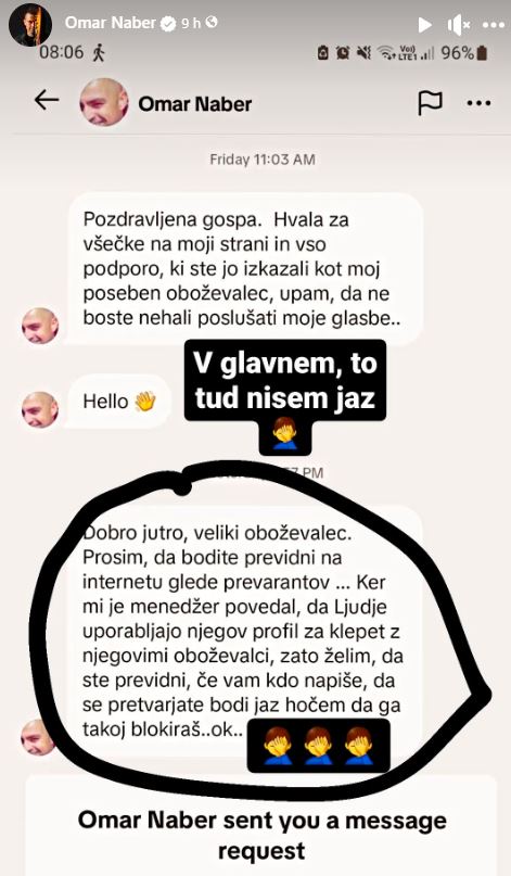 Omar Naber opozarja na prevarante. Vir: Facebook.com