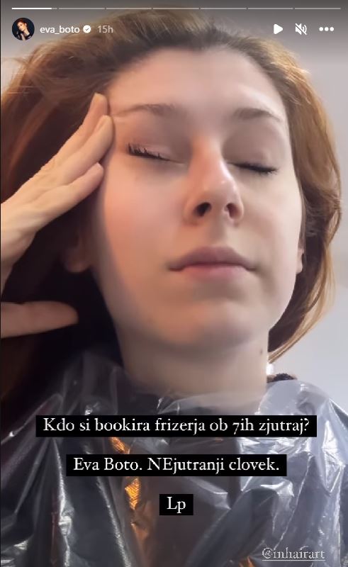 Eva Boto je imela frizerja ob sedmih zjutraj. Vir: Instagram
