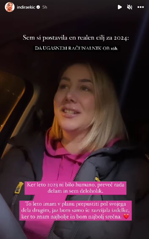 Indira ima cilje v letu 2024. Vir: Instagram