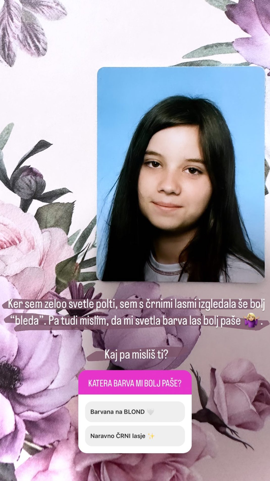 Nina Radi in njena naravna barva las. Vir: Instagram