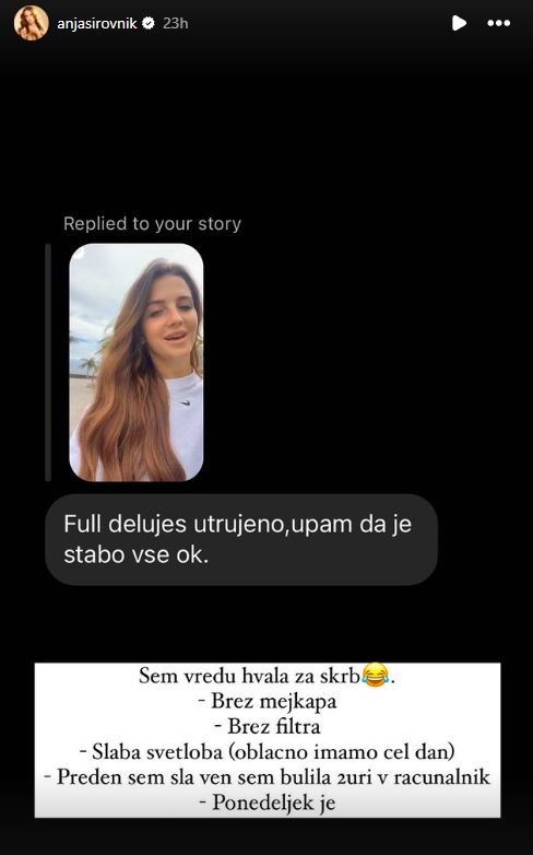 Anja je izgledala slabo. Vir: Instagram