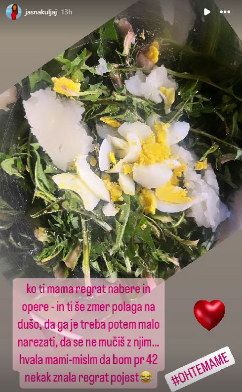 Jasna Kuljaj je dobila nabran in očiščen regrat od mame. Vir: Instagram