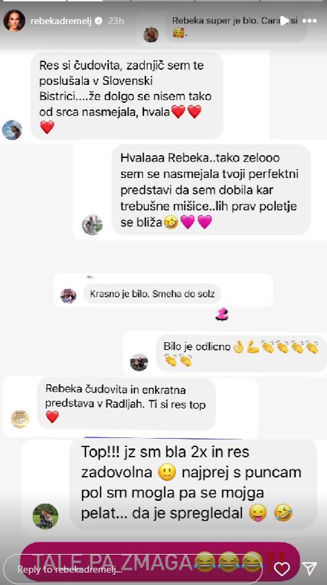 Rebeka prejema same pohvale. Vir: Instagram