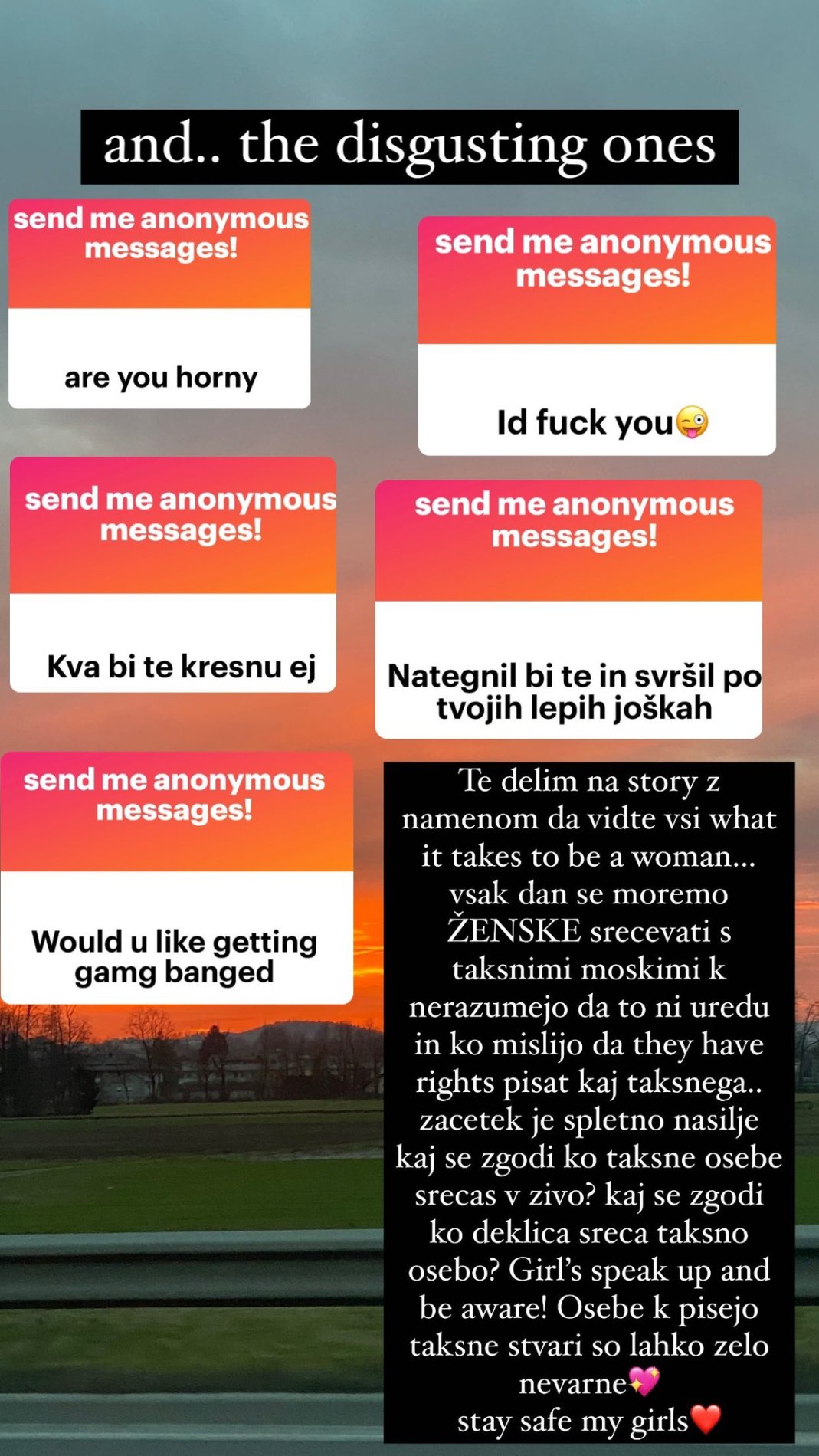 To so sporočila, s katerimi se srečuje Kristina Miler. Vir: Instagram