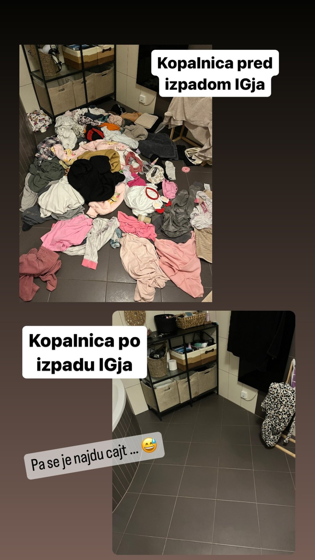 Uroš je pospravljal kopalnico. Vir: Instagram