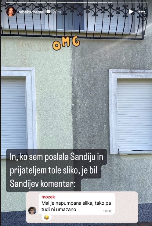 Čiščenje fasade na hiši Rebeke Dremelj. Vir: Instagram