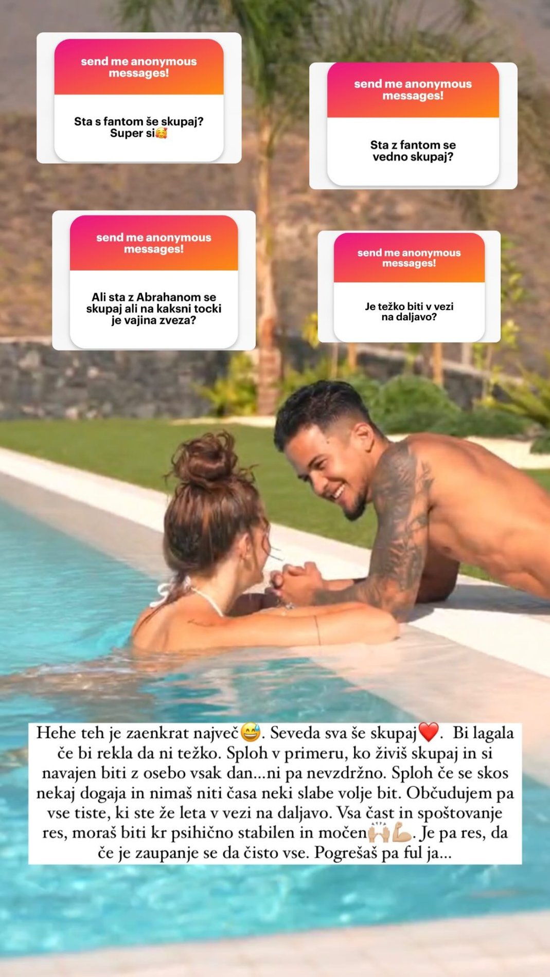 Anja je odgovorila na vprašanje. Vir: Instagram