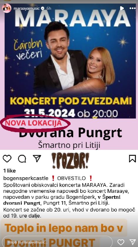 Maraaya menjala lokacijo koncerta. Vir: Instagram