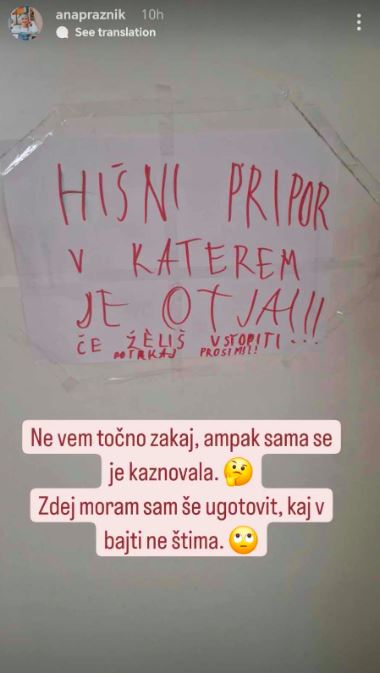Obvestilo, ki je pričakalo Ano Praznik. Vir: Instagram