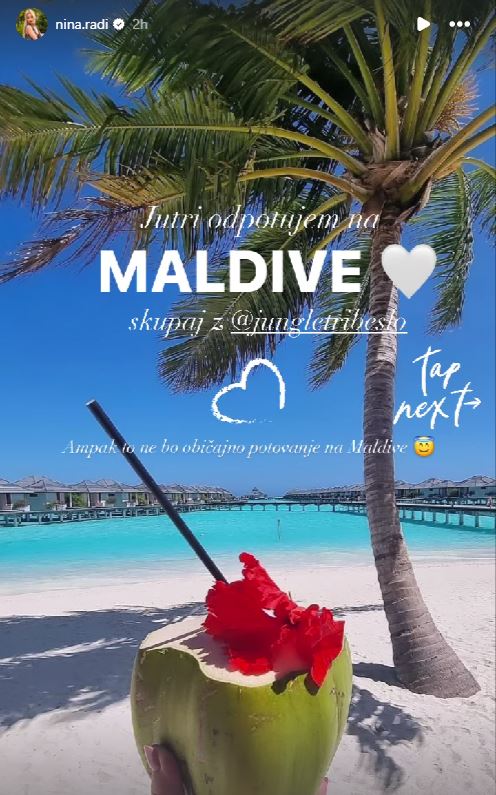 Nina Radi je odpotovala na Maldive. Vir: Instagram