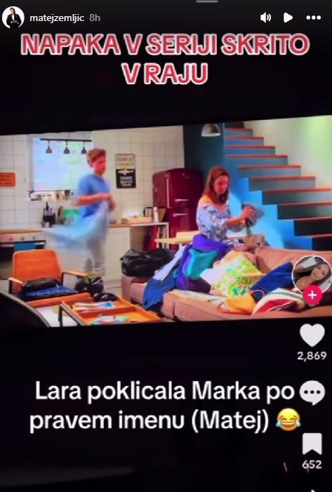 Napaka v nadaljevanki Skrito v raju. Vir: Instagram
