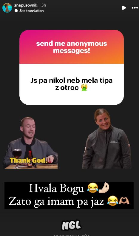 Eno izmed anonimnih sporočil, ki jih je prejela Ana. Vir: Instagram
