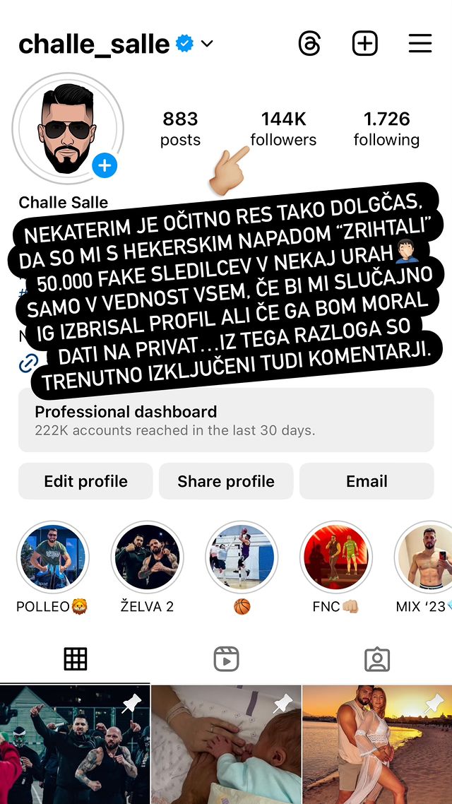 Challe je v rekordnem času prejel toliko sledilcev