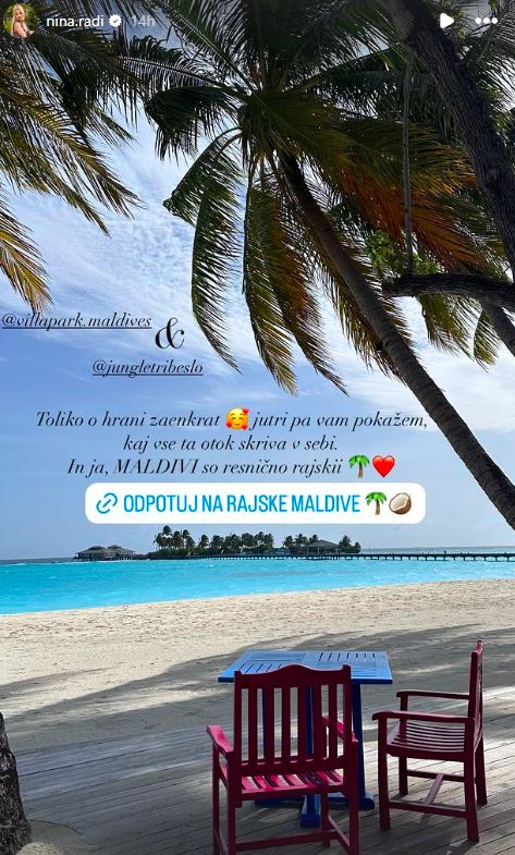 Nina Radi uživa na Maldivih. Vir: Instagram