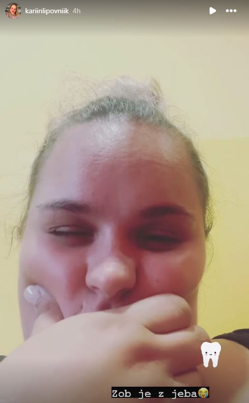 Karin Lipovnik s hudim zobobolom. Vir: Instagram