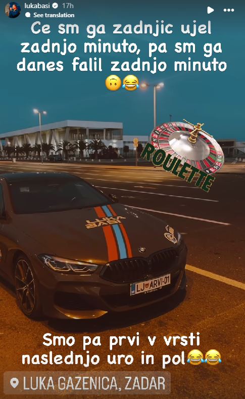 Luka Basi je zamudil trajekt. Vir: Instagram