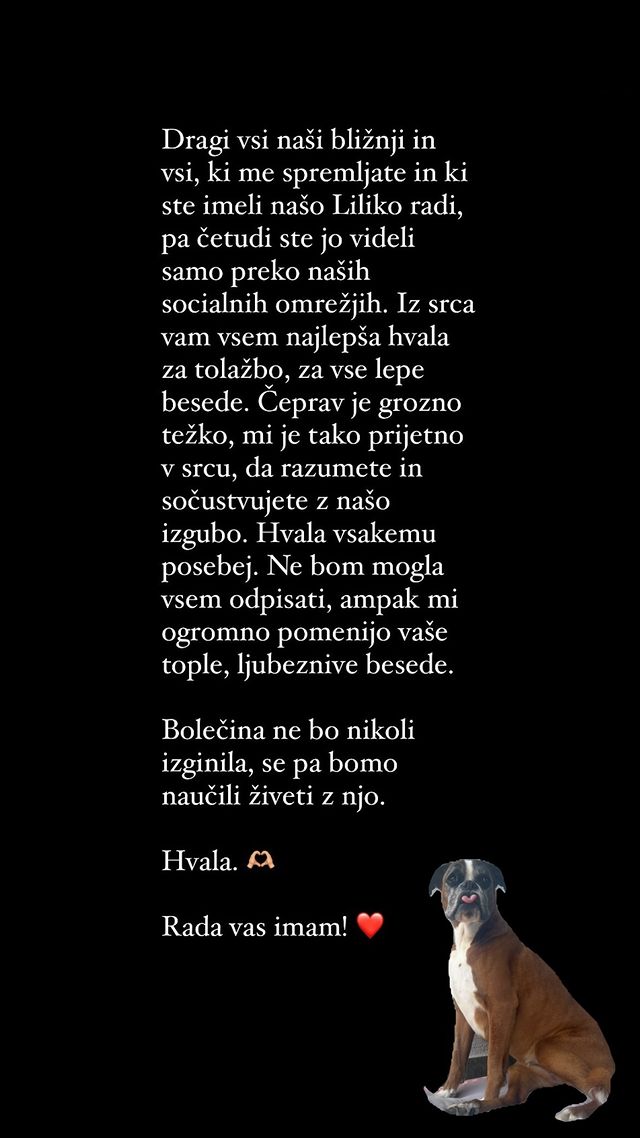 Nika Zorjan se je zahvalila za sočutje