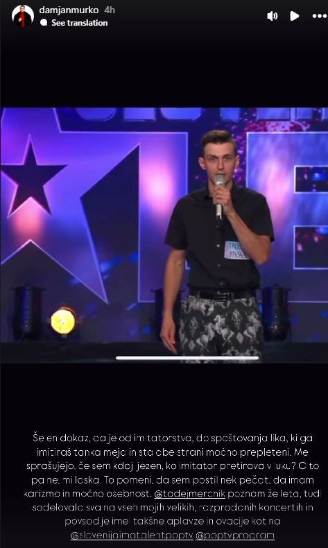 Damjan Murko se je odzval na Tadejevo imitacijo. Vir: Instagram