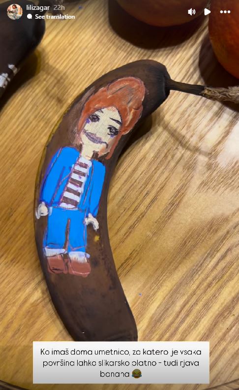 Hči Lili Žagar je narisala tole kar na banano