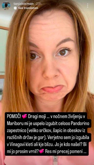 Tanja Kocman je izgubila zapestnico