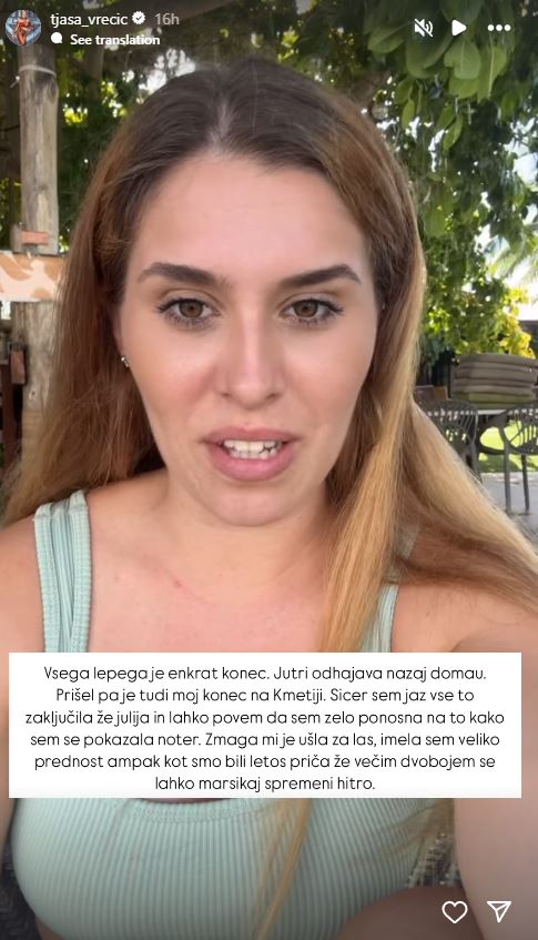 Tjaša je povedala, kdaj so zaključili. Vir: Instagram