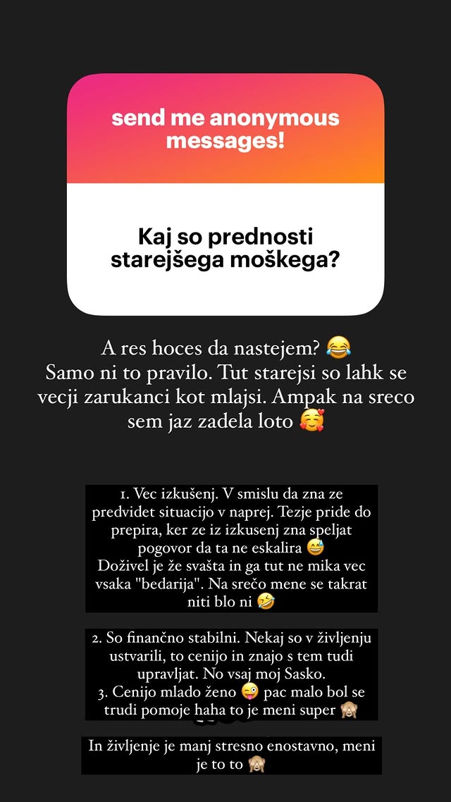 Ana Pusovnik in prednosti starejšega moškega