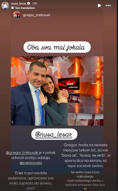 Nuša Lesar v solzah,