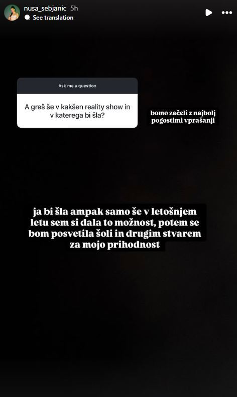 Nuša Šebjanič bo morda stopila v še kakšen šov