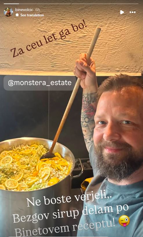 Volčič je pripravil bezgov sirup po svojem receptu. Vir: Instagram