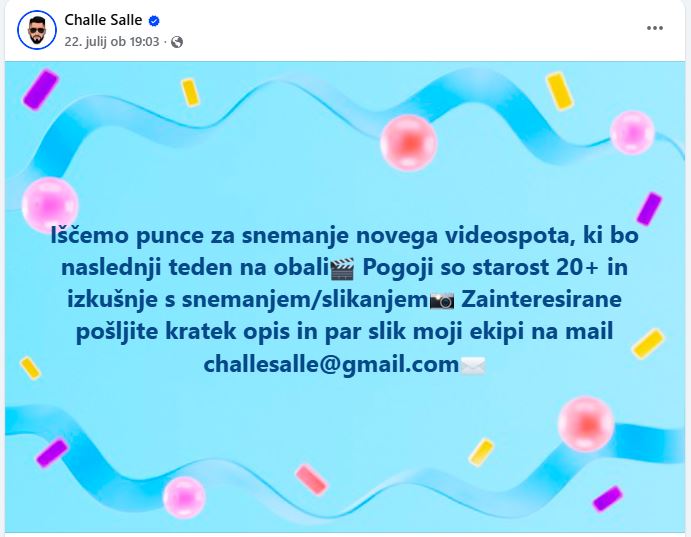 Challe Salle išče dekleta